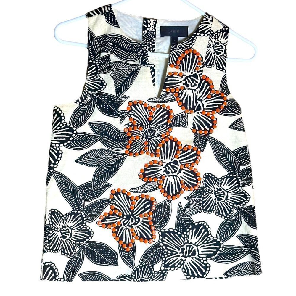J. Crew Notched Shell Floral Tropical Print‎ Sleeveless Top Size 0 📦